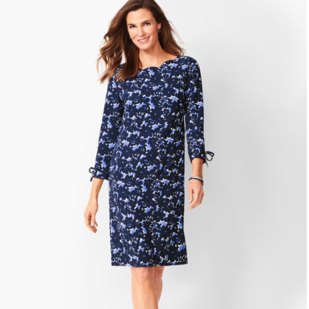 Talbots Navy & Light Blue Floral-Print Midi Dress